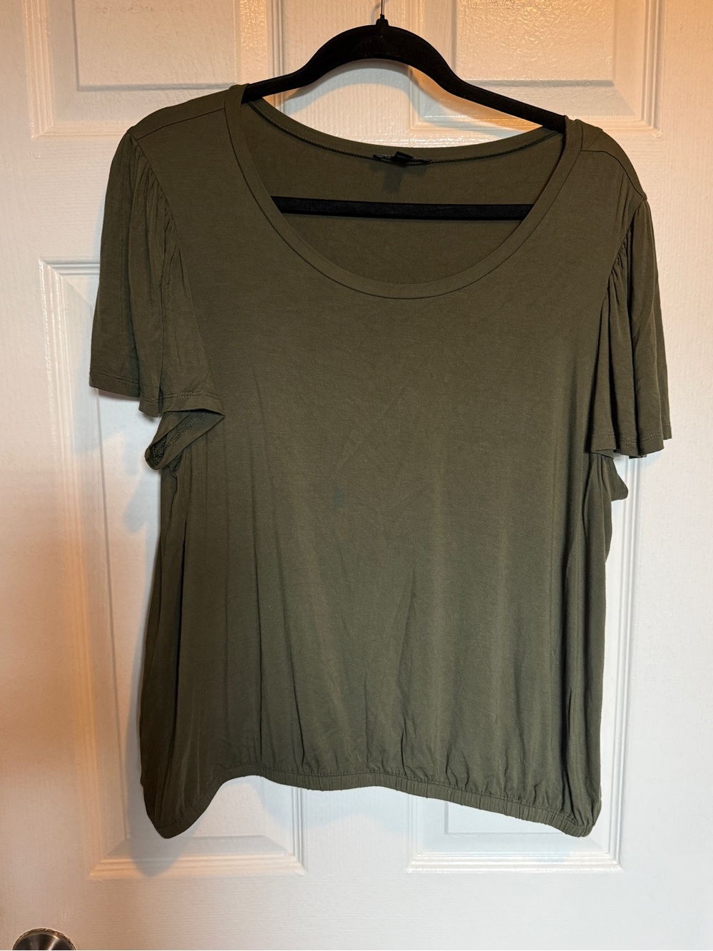Express Olive Green Scoop Neck Short Sleeve Top